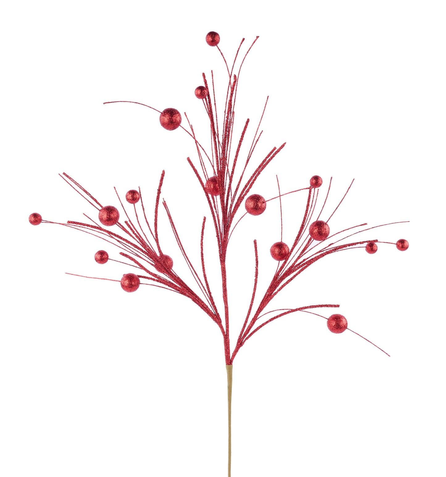 MN033424  32"L Glittered Ball/Twig Fishline Spray Red