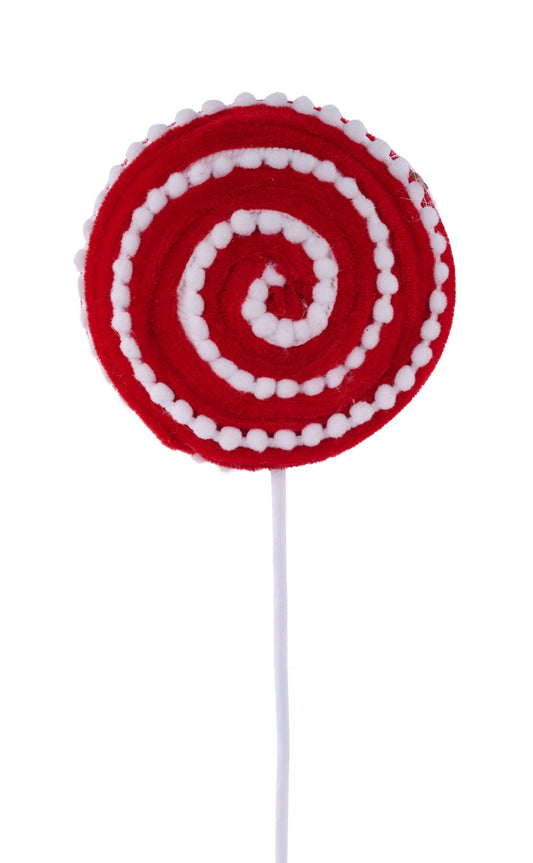 XC120034        15.25"L Velvet/Snowball/Striped Lollipop    Red/White