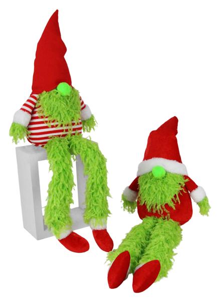 XN4346   12"H Furry Christmas Gnome   Lime Green/Red/White