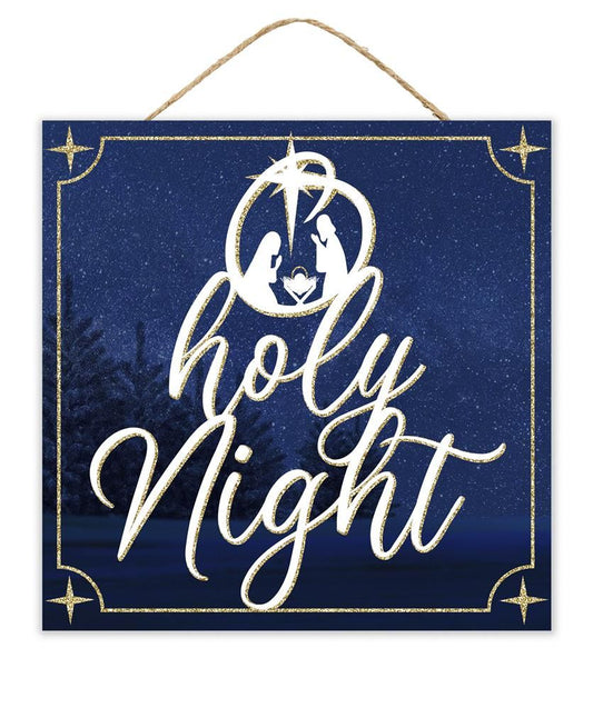AP7822  10"Sq Glitter O Holy Night Sign Navy/White/Gold