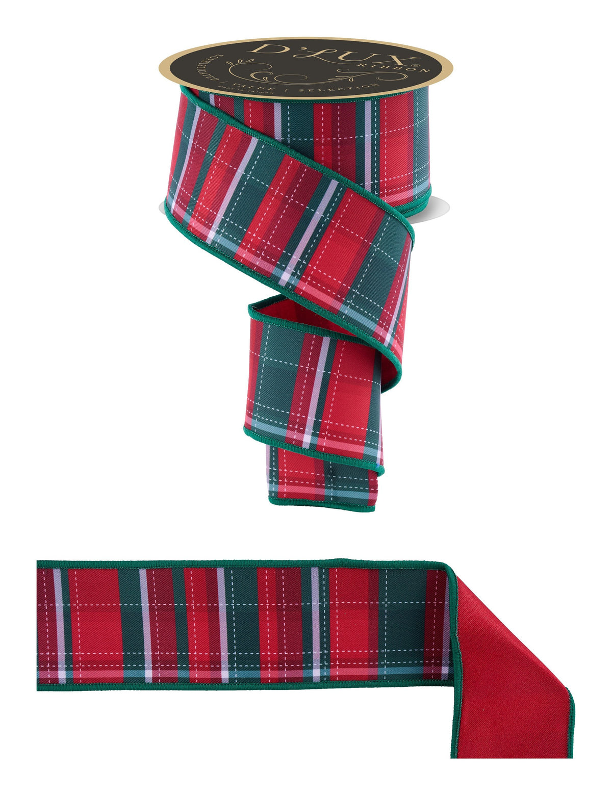 LX128567  2.5" x 10yd Dashed Plaid/Fused   White/Red/Emerald