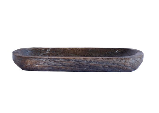 AW212830    15.25"Lx6"Wx2"H Paulownia Oval Tray Dough Bowl Antique Brown