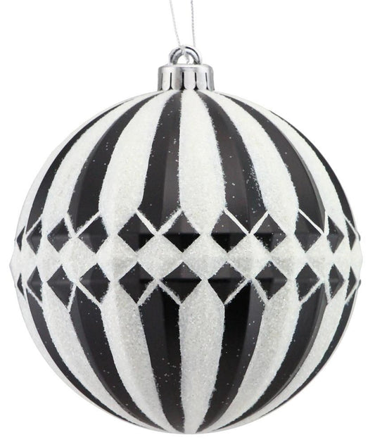 XY8906TX    150Mm Vertical Stripe Diamond Ball Orn   Black/White