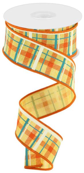 RGC1540T6   1.5" x 10yd Printed Plaid/Royal   Must/Dk Orng/Turq/Lt Nat