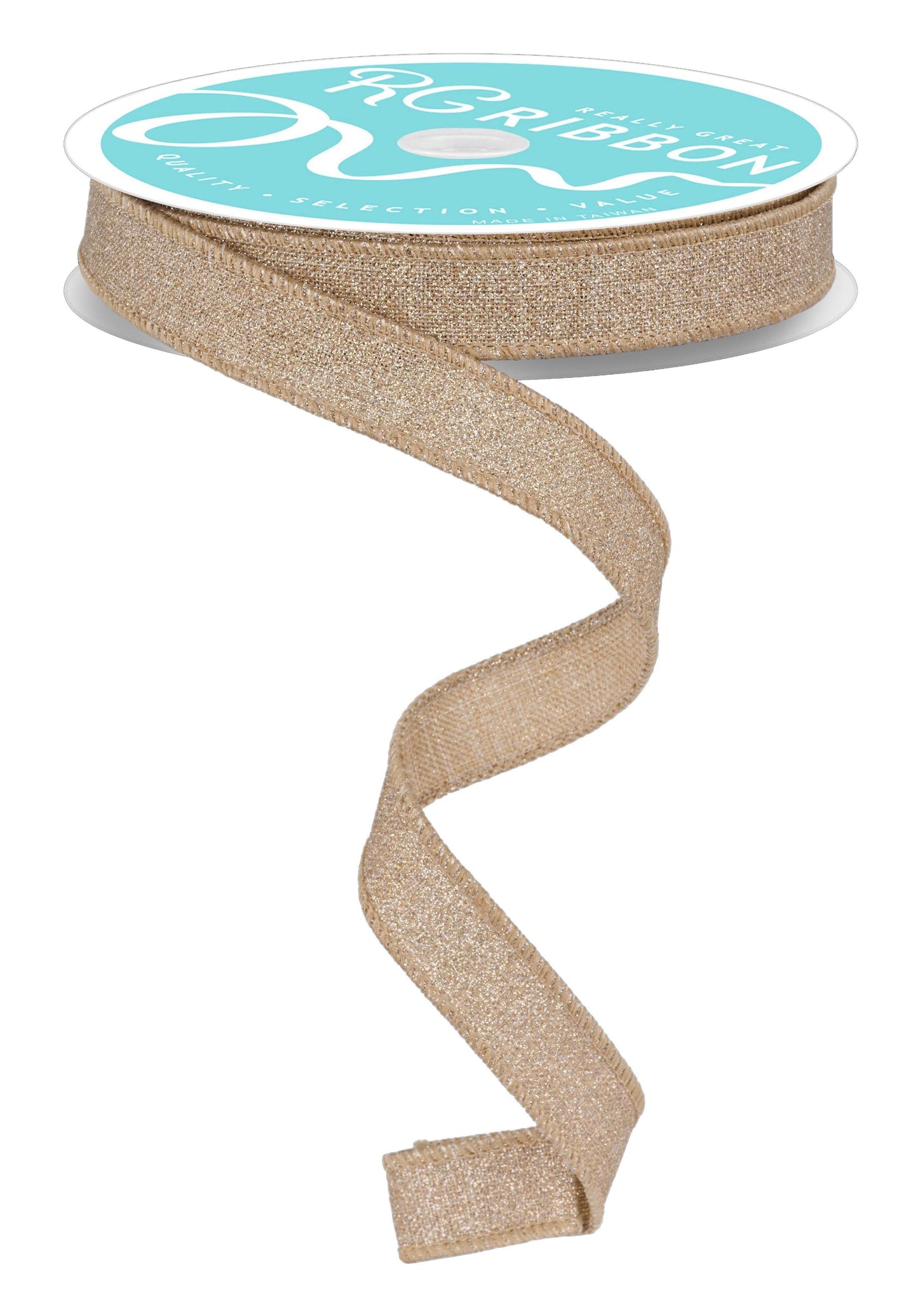 RGF109639  5/8" x 10yd Fine Glitter on Royal Ribbon – Taupe – Sparkle Wired Ribbon