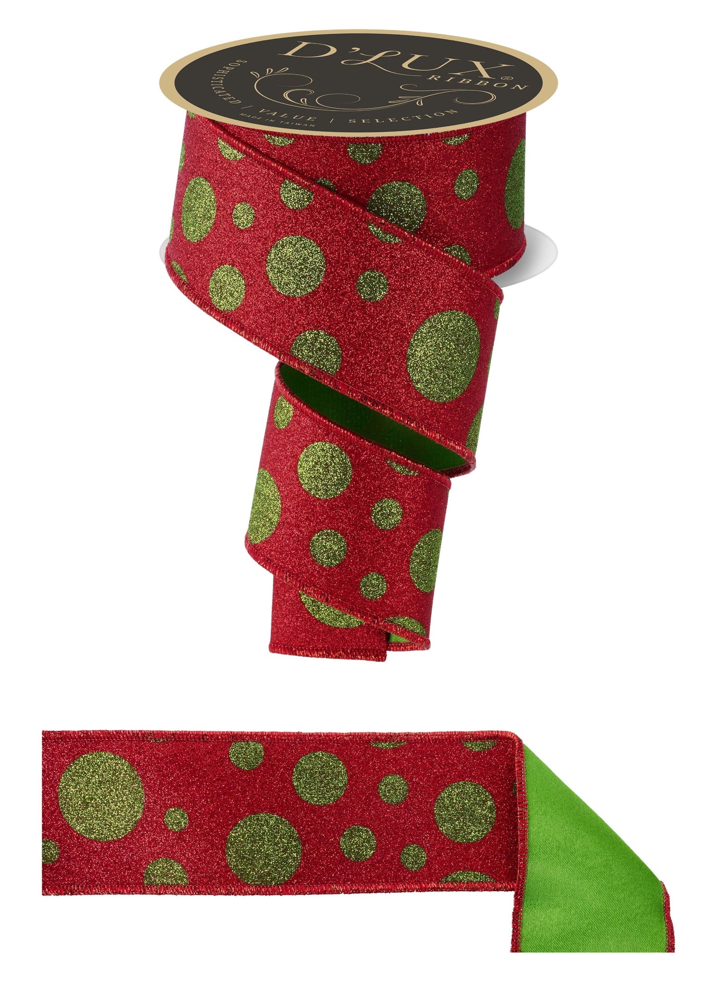 LX323624    2.5" x 10yd Giant Multi Polka Dots/Fused   Red/Lime/Fresh Green