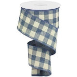 TR72240-8K 2.5" x 10yd Printed Woven Check On Royal Denim/Ivory