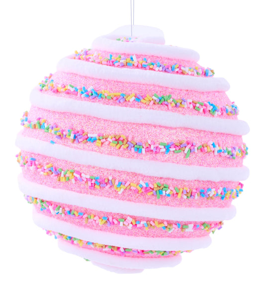 XJ539215    5.125"Dia Candy Sprinkle Swirl Ball Orn    Light Pink