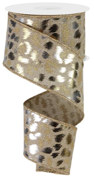 2.5" x 10yd Metallic/Glitter Leopard Lt Beige/Gold/Silver