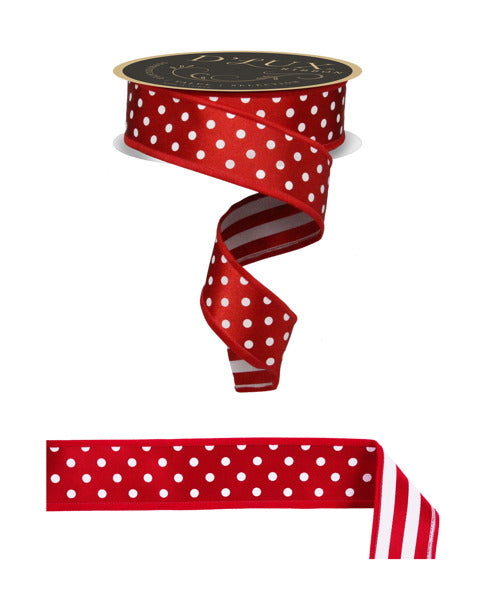LX305824  1.5" x 10yd Polka Dot/Stripe/Fused Red/White