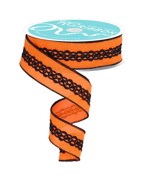 RGC811220  1.5" x 10yd 2-In-1 Faux Royal/Lace Orange/Black