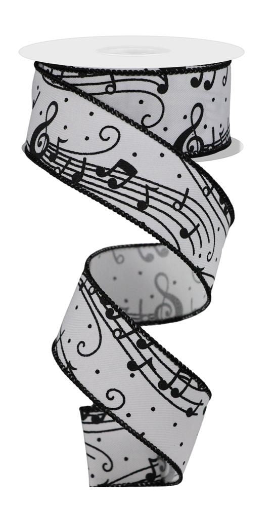 RGE173427     1.5" x 10yd Music Notes On Diagonal Weave    White/Black