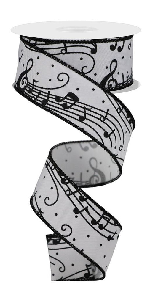 RGE173427     1.5" x 10yd Music Notes On Diagonal Weave    White/Black