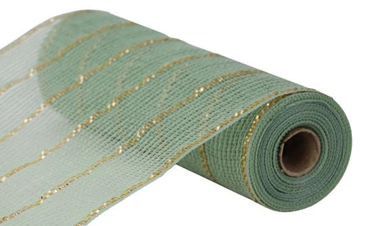 RY8329W5  10.25" x 10yd Poly/Faux Jute/Matte Mesh Sage Green/Gold