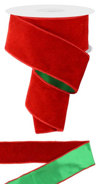 RGE178073  2.5" x 10yd Deluxe Velvet/Satin Backing Red/Green