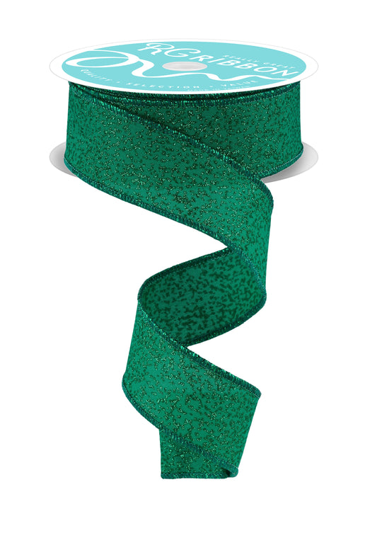RGF181706  1.5" x 10yd Irregular Spotted Glitter Ribbon – Emerald Green – Sparkle Wired Craft Ribbon