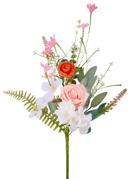 FH814795   19"L Rose/Hydrangea Flower Spray   Peach/Orange/White