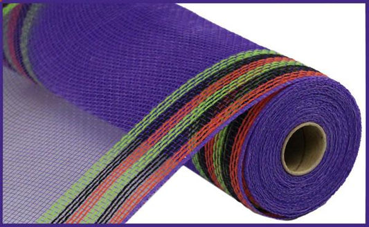 RY8326M2  10.25" x 10yd Faux Jute/Pp/Border Stripe Purp/Orng/Blk/Frsh Grn