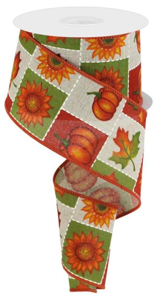 RGC140118   2.5" x 10yd Pumpkin/Sunflower/Maple Leaf   Lt Natural/Multi