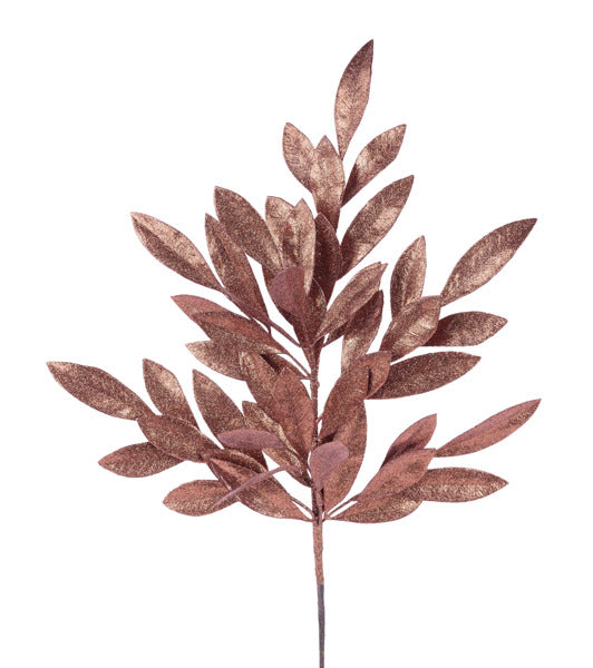 XS237062  23"L Glitter Bay Leaf Spray Copper Brown