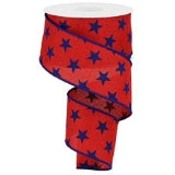 RG040-24  2.5" x 10yd Stars Wired Edge Ribbon  Red Blue