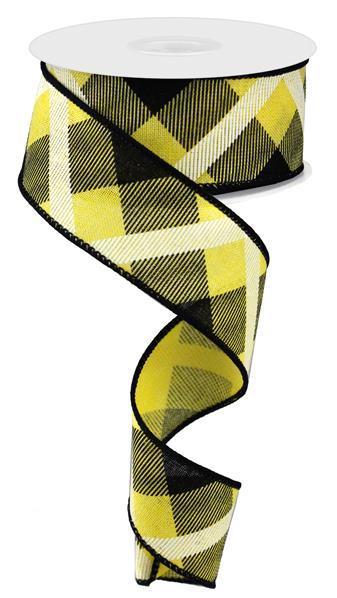 RG01682AN   1.5" x 10yd Printed Plaid On Royal   Yellow/Black/White