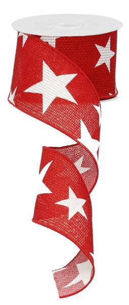 RG01269W7  2.5" x 10yd Large Stars On Cross Royal White/Red TR79340-W7