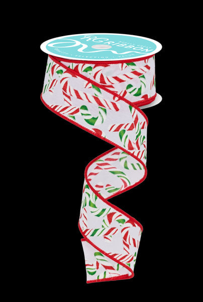 RGF122627  1.5" x 10yd Glitter Candy Canes White/Red/Green