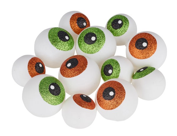 HH760899  Asst (12 ct) 40Mm/50Mm Glitter Eyeballs White/Orange/Black/Lime