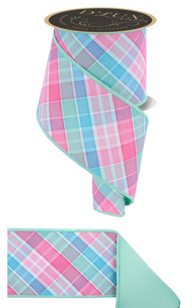 LX1112YR  4" x 10yd Bold Plaid/Fused Lt Teal/Pink/Mint