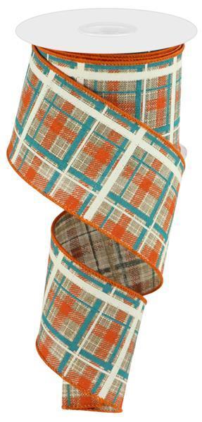 RGC154401   2.5" X 10Yd Printed Plaid/Check Royal    Beige/Dk Orng/Turq/Lt Nat