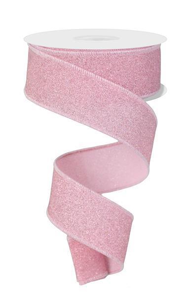 RGE178915    1.5" x 10yd Fine Glitter On Faux Royal     Light Pink/Pink