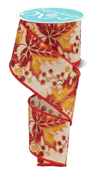 RGF1277    2.5" x 10yd Leaves W/Berries   Ylw/Orng/Burg/Gold