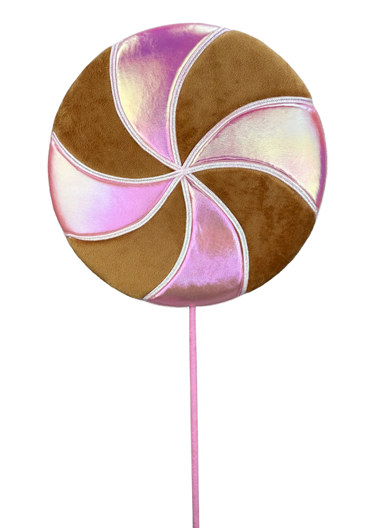 86443BNPK   28"H DIA 10"   Gingerbread Lollipop   Brown/Pink