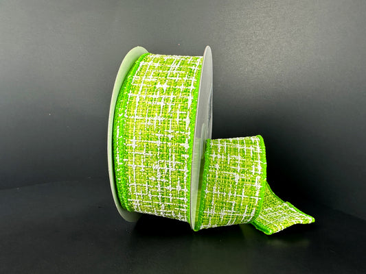 41515-09-09: LIME-WHT EMBELLISHED TWEED, 1.5"X10Y