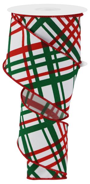 RGE1653K2  2.5" x 10yd Windowpane Plaid (Diagonal) White/Red/Emerald