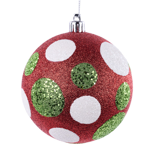 XY8917M4  100Mm All Glitter Polka Dot Ball   Red W/Lime Green/White