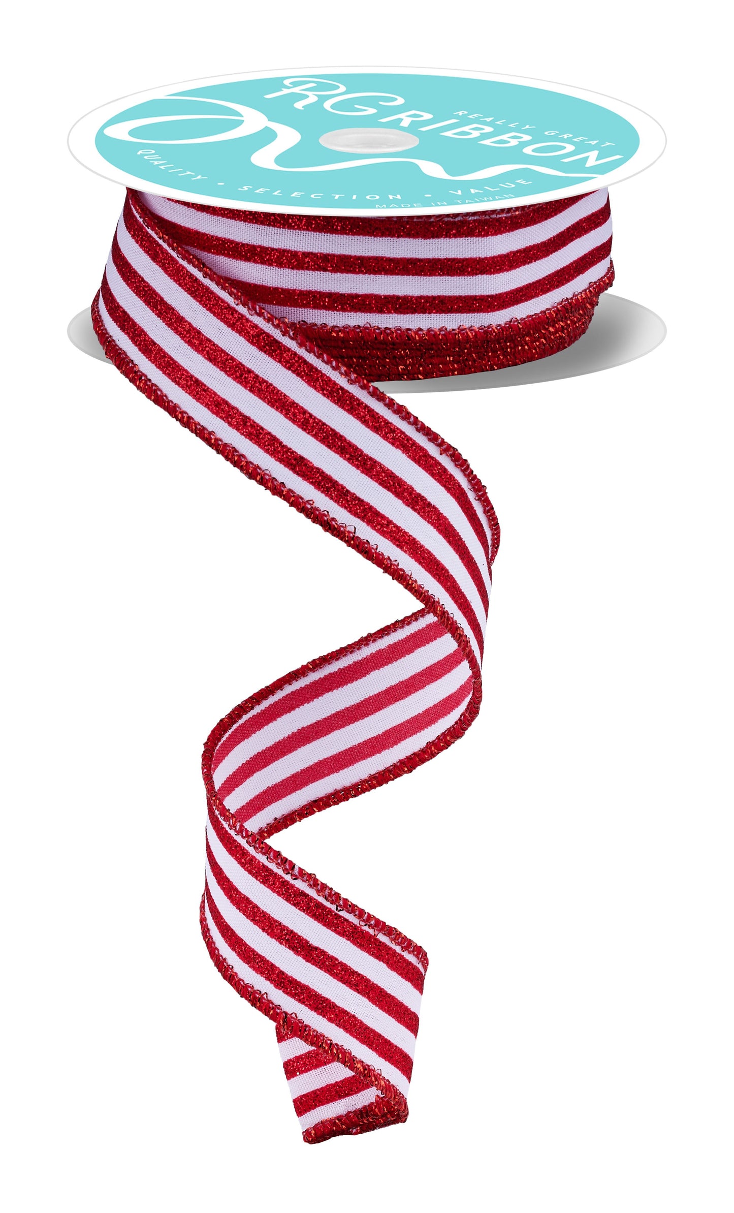 RGF797067  7/8" x 10yd Glitter Vertical Stripe White/Red