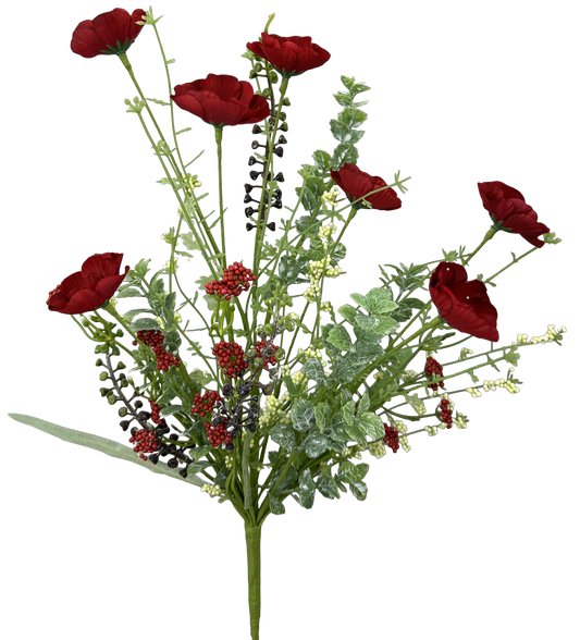 63429RD     21"   Poppy Spray      Red