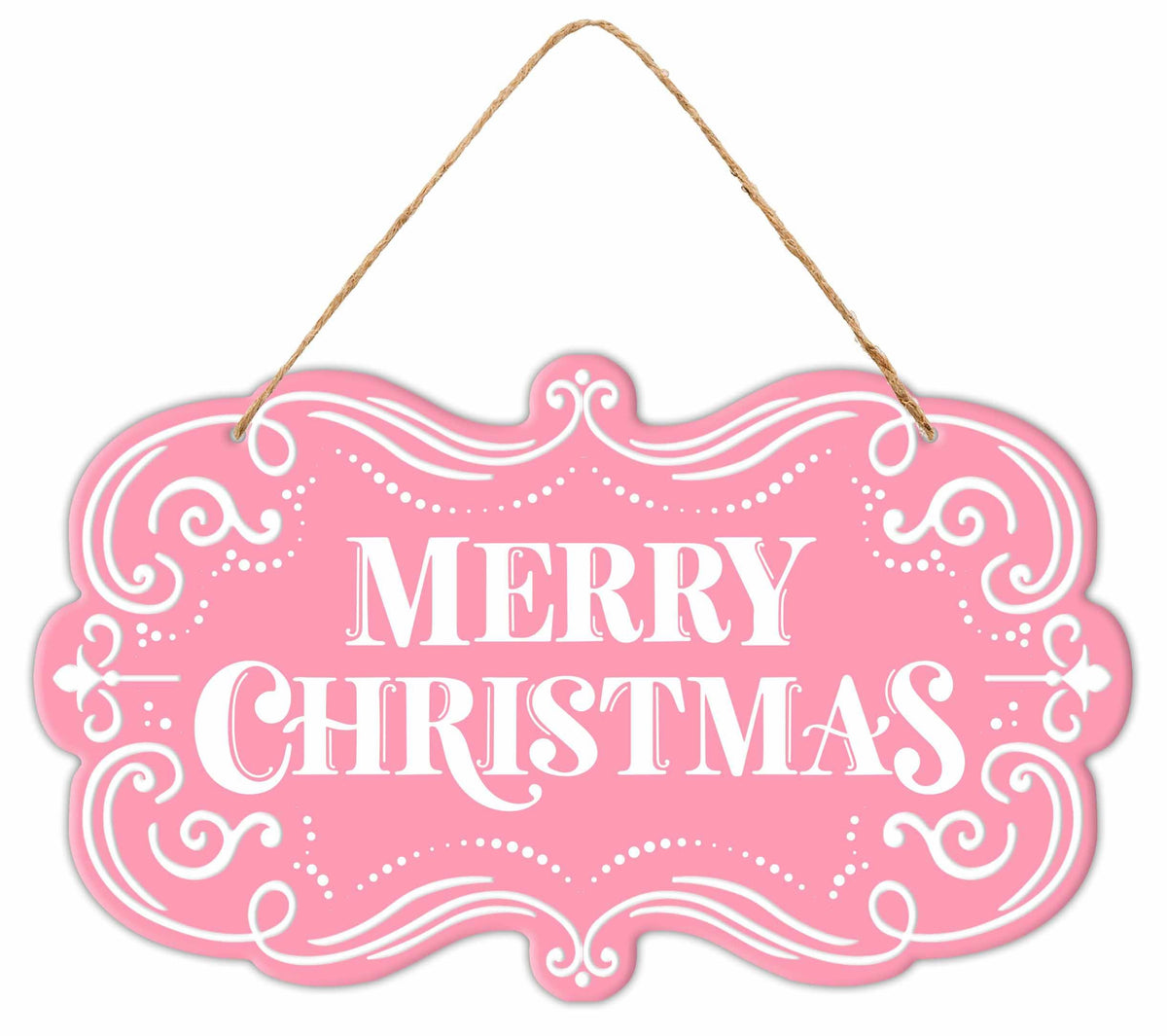 MD179122    11.5"L x 6.75"H Merry Christmas Sign   Pink/White