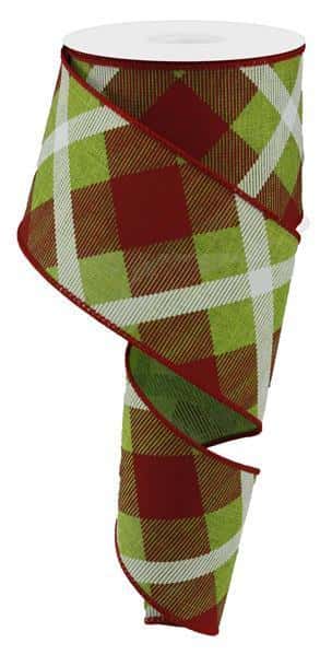 RG01683XX    2.5" X 10Yd Printed Plaid On Royal    Fresh Green/Red/White