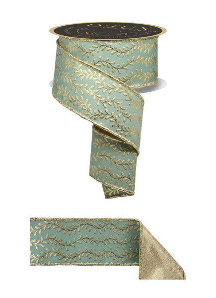 LX314289  2.5" x 10yd Foil Leaf Garland/Fused Sage Green/Gold