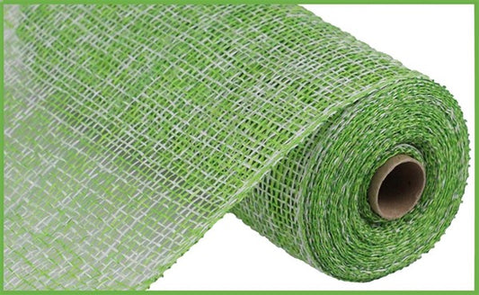 RP815543  10" x 10yd Two-Tone Poly Burlap Mesh Lime Green/White