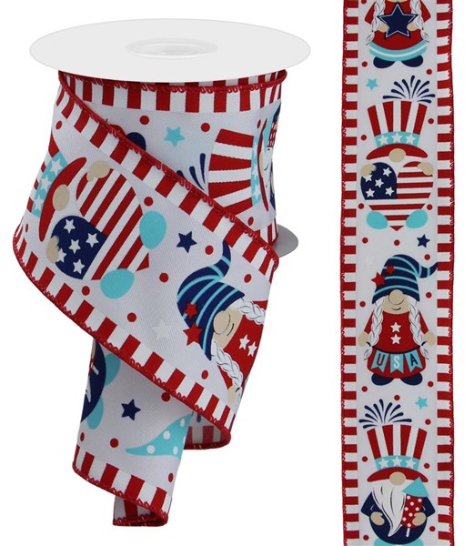 RGE114427 2.5"X10yd Patriotic Gnomes on Diagonal Wht/Lt Blu/Ryl/Red/Blk