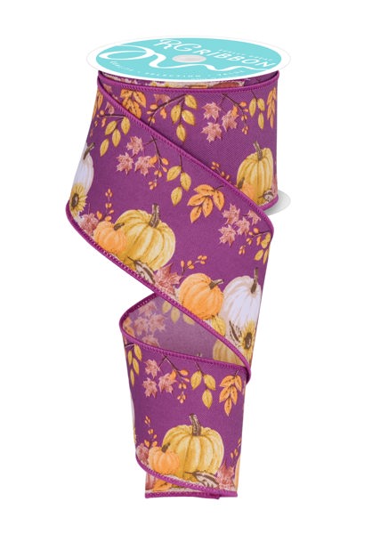 RGF1300AJ   2.5" x 10yd Pumpkins/Foliage Diagonal  White/Ylw/Org/Brn/Mlbrry