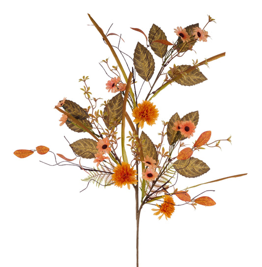 HA1835  31"L Mum/Daisy/Foliage Spray  Rust/Lt Brown/Green