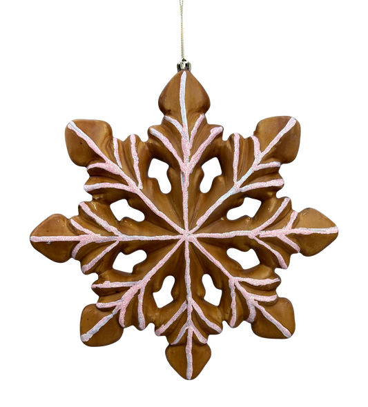 86317BNPK    10"DIAX1.5"D   Gingerbread Snowflake   Brown/Pink