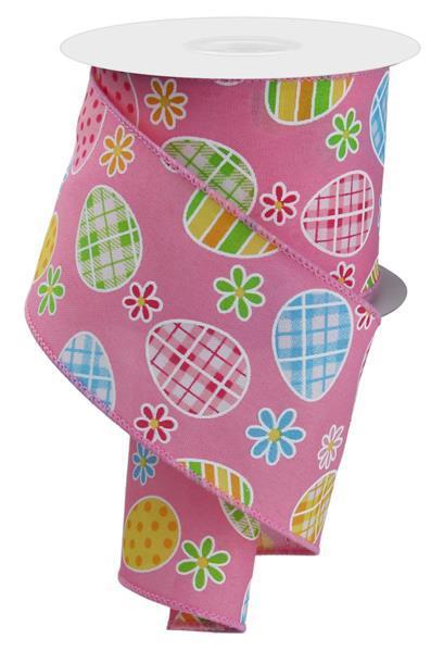 RGE140615  2.5" x 10yd Check Plaid Egg/Daisy On Pg    Lt Pnk/Blu/Lime/Gld