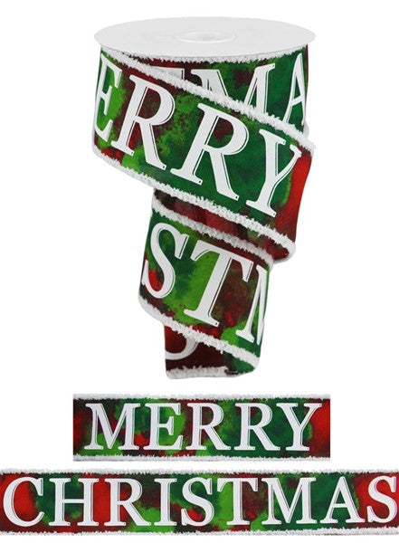 RG08519C2  2.5" x 10yd Merry Christmas W/Drift Crm/Red/Lime/Grn/Emerald