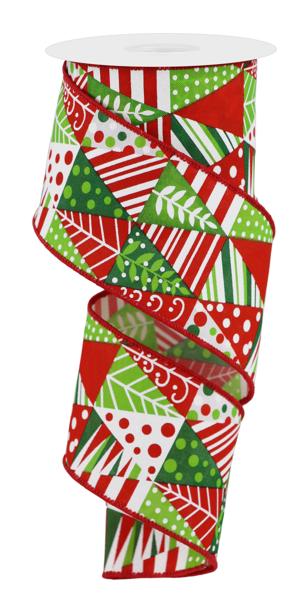 RGE1837R9  2.5" x 10yd Triangle Multi Tree White/Red/Green